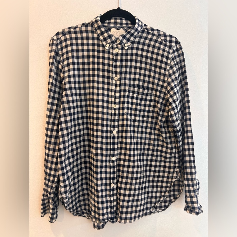 J. Crew Navy and White Gingham Shirt